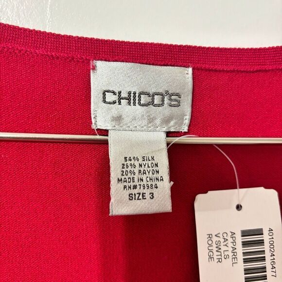 Chico's  Apparel Ribbed Pullover Sweater Large Red Long Sleeve V-Neck Silk Nylon - Picture 3 of 6